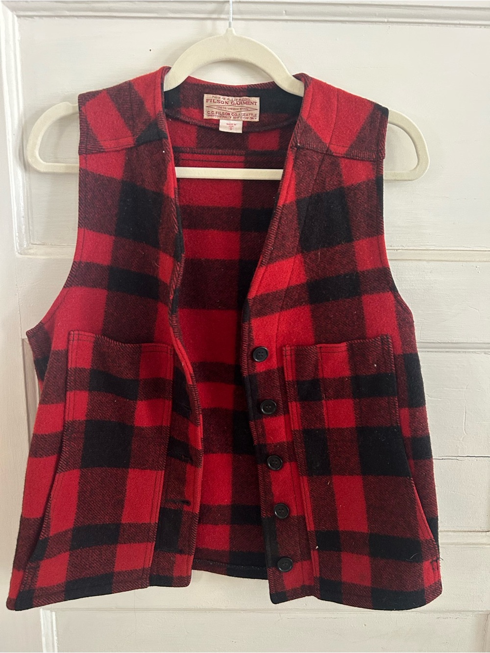 100% Virgin Wool Filson Plaid Vest size small